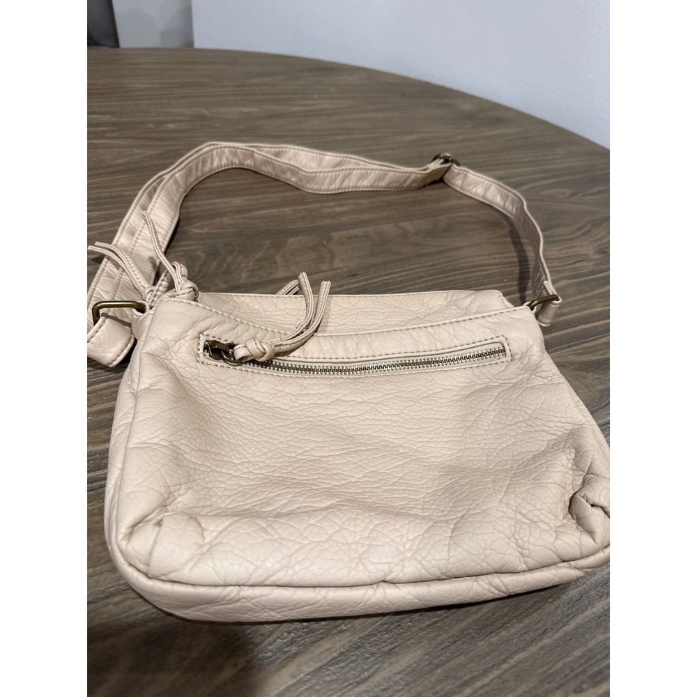 Bueno Crossbody Bag Beige Faux Leather Soft Shoulder Purse Hanging Tassel